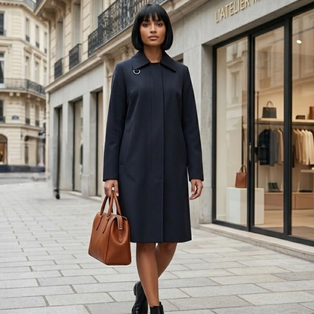 Jessica Black Raincoat Minimalist Trench Coat Style - Size 16